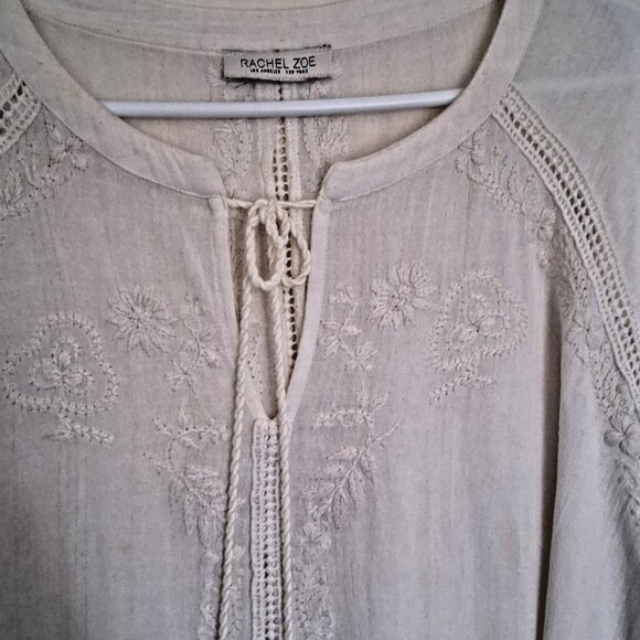 Rachel Zoe Women Peasant Top 2X 3X White Embroidered 3/4 Sleeve Boho Cottagecore - Picture 3 of 12